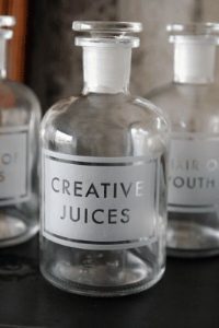 Glass jar etched with the words 'Creative juices'