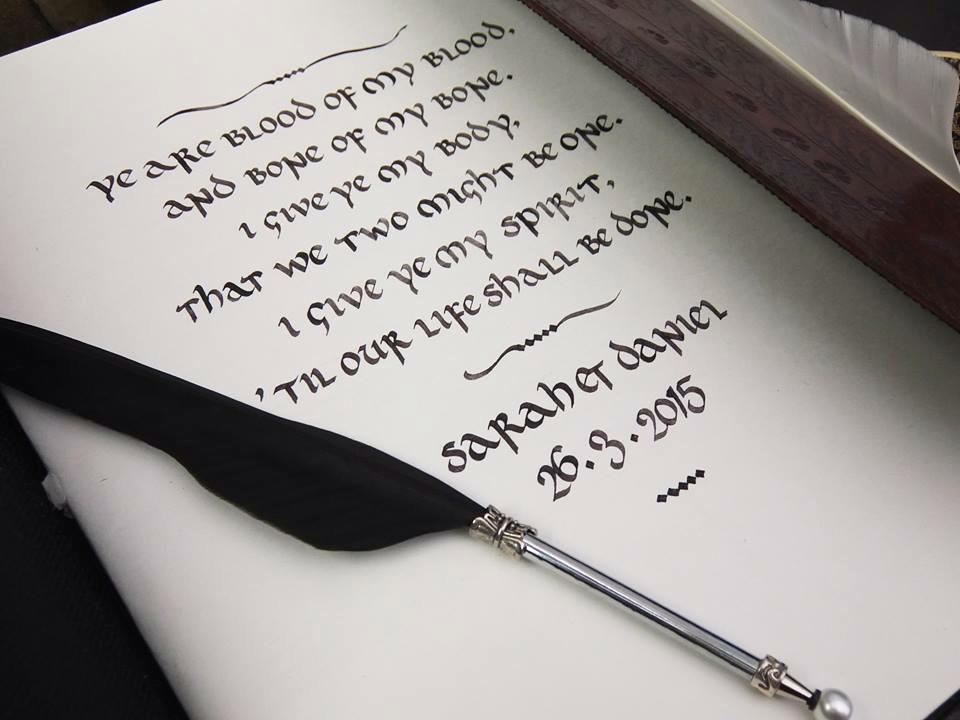 Calligraphy in a wedding guest book from creative-calligraphy.com